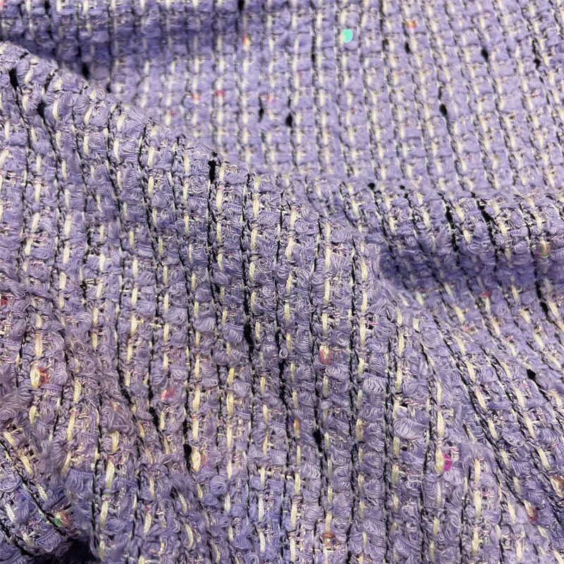 Sewing Tweed Fabric - Fioletowa, pleciona tkanina tweedowa z przypiętymi
