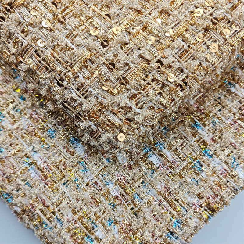 Sewing Tweed Fabric - Tkanina tweedowa z drutem złotym i