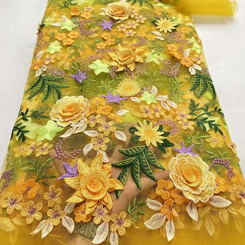 Sewing In Textile - 90x130cm 3D Kwiatowy Haftowany Tiulowy Materiał