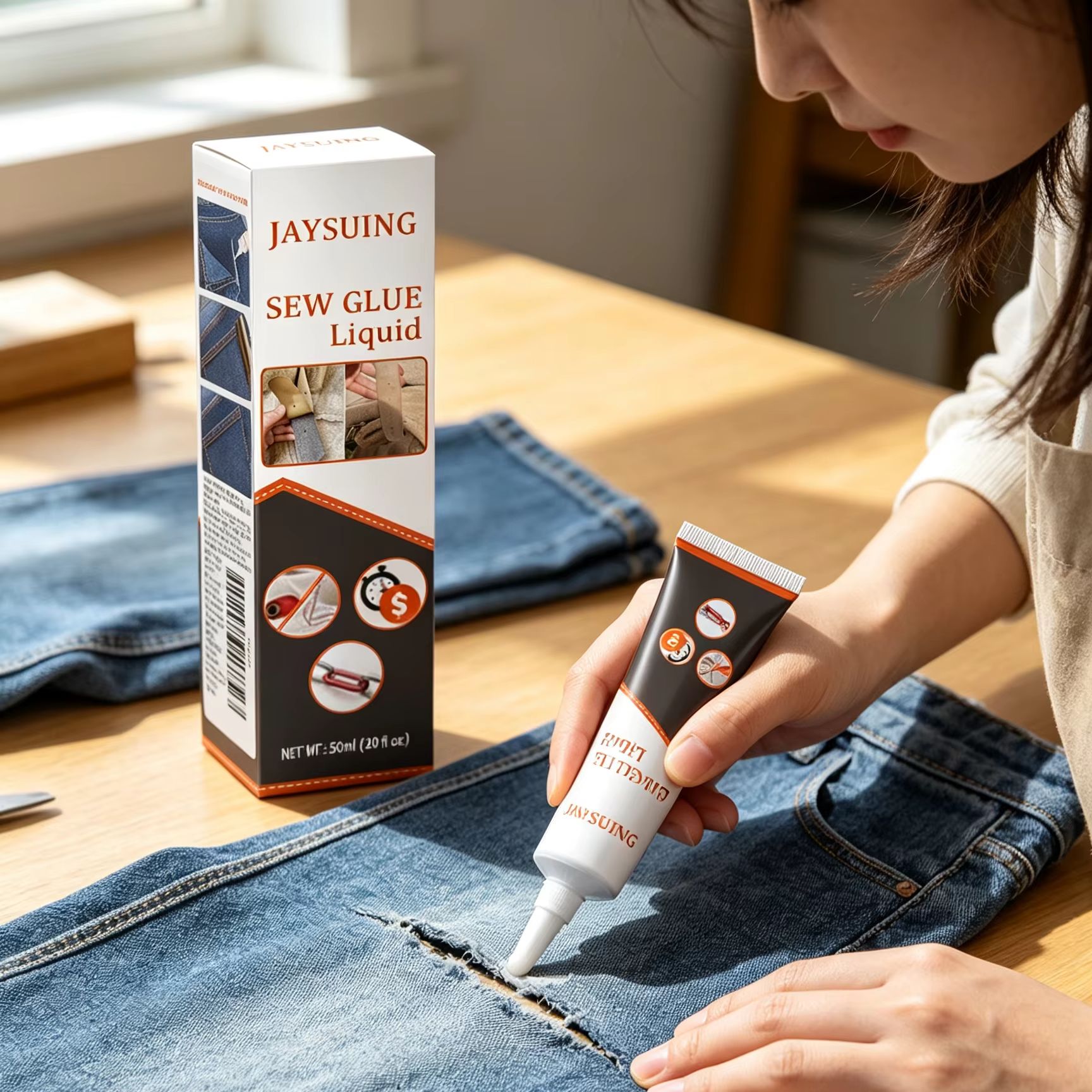 Sewing Repair - Klej do szycia Jaysuing, szybkoschnący, transparentny,