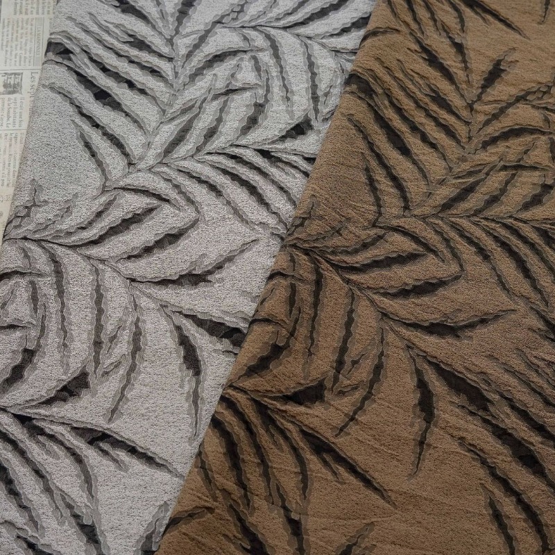 Vintage Sewing Textile - Tkanina żakardowa z wytłoczonym wzorem liści