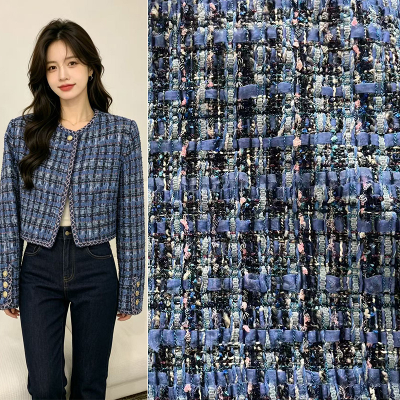 Niebieska, barwiona przędzą, g – Sewing Tweed Fabric recenzja i cena
