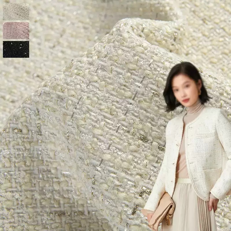 Beżowa kolorowa i złota przędz – Sewing Tweed Fabric recenzja i cena